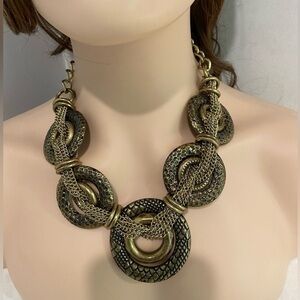 Chunky Brass Tone Collar Necklace Statement Jewelry